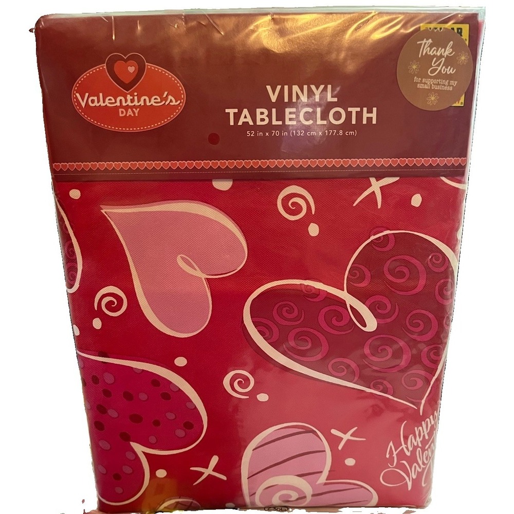 52x70 Inch 100% Vinyl Tablecloth Red Valentines Day Hearts New
